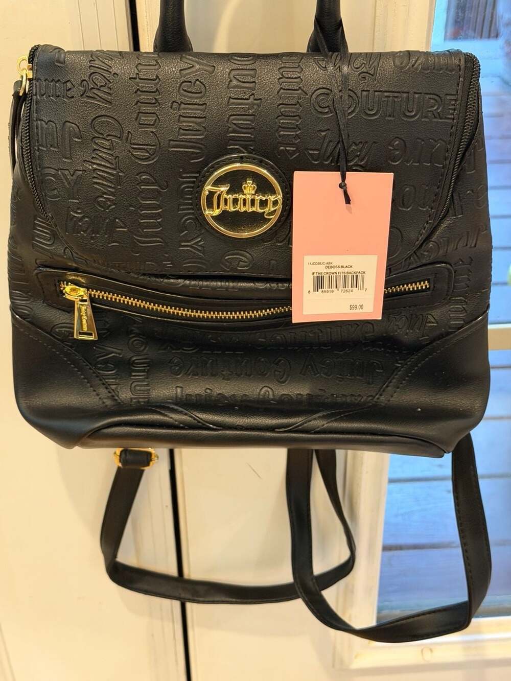 Juicy Couture If The Crown Fits Debossed Black Backpack
